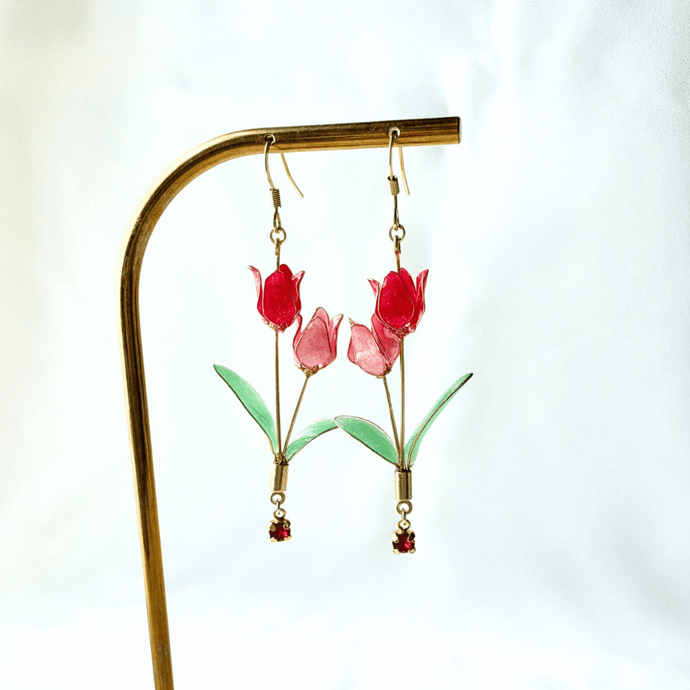 【チューリップ】ピアス 赤とピンク 揺れる サージカルステンレス 金属アレルギー対応 受注生産 春の新作 | 7枚目